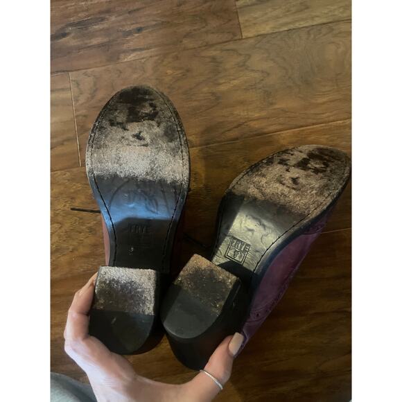 FRYE Maggie Perf Winttip Oxfords ACADEMIA WITCHY Chunky Block Heel Shoes Red 6.5 - Picture 5 of 10